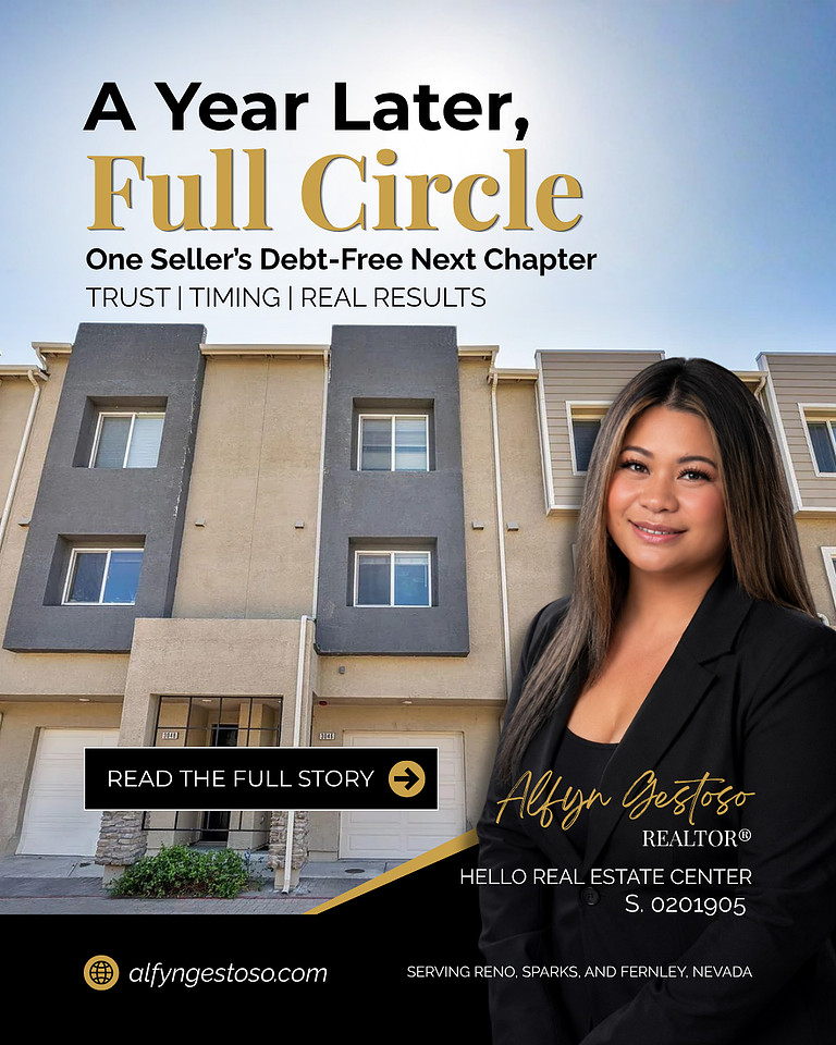 REALTOR Alfyn Gestoso celebrating a successful home sale with a seller client in Sparks, NV